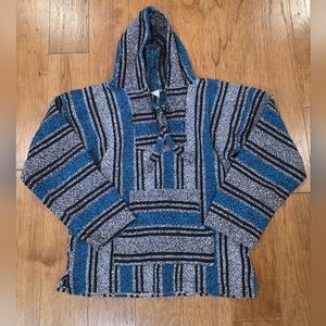 Artesanias Mickey Striped Mexican Baja Drug Rug Hoodie Southwestern Streetwear.M